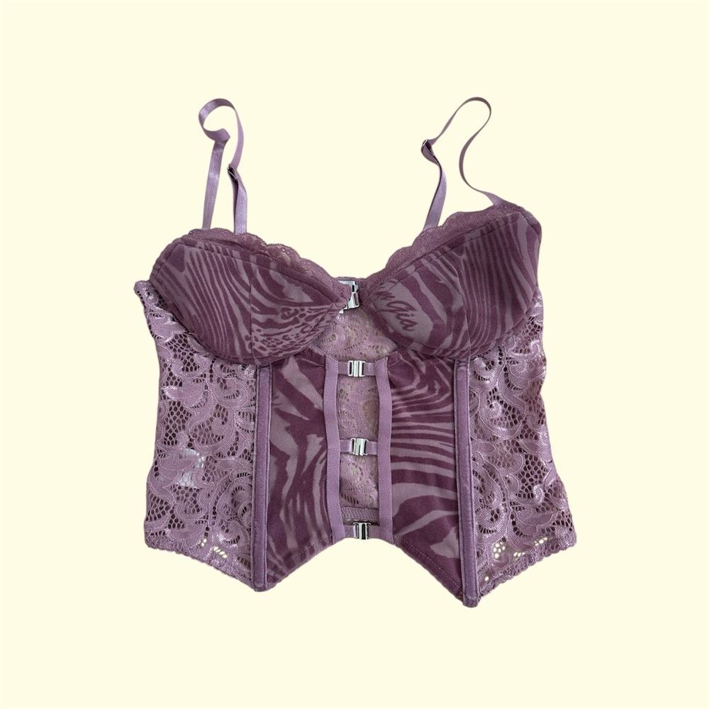 I.AM.GIA Lace and Mesh Purple Corset Top